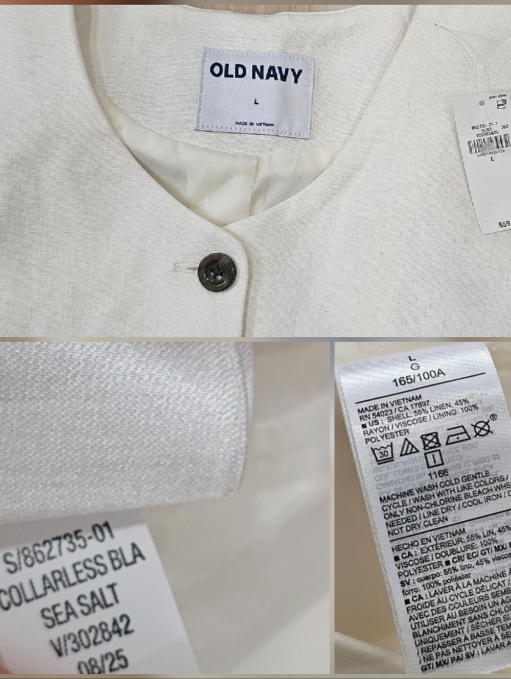 Old Navy Collarless Linen Blend Blazer Buttoned Fitted Long - Picture 5 of 10